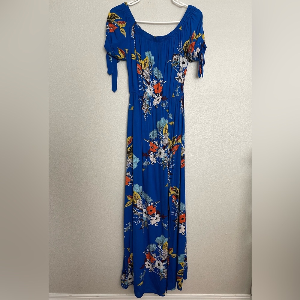 Band of Gypsies Blue Puff Sleeve Maxi Dress